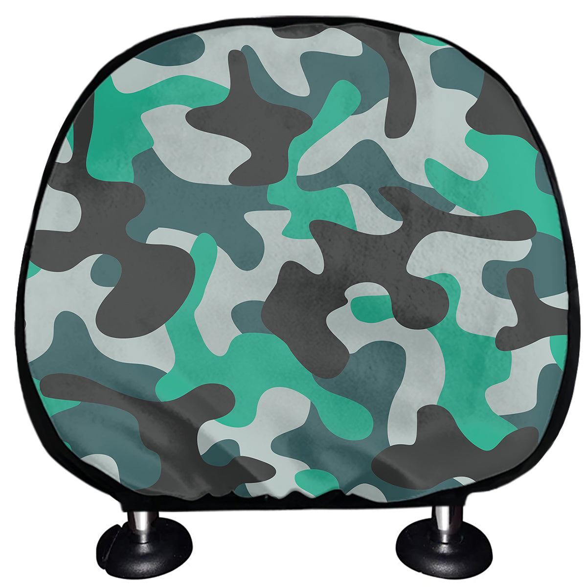 Teal And Black Camouflage Print Car Headrest Covers