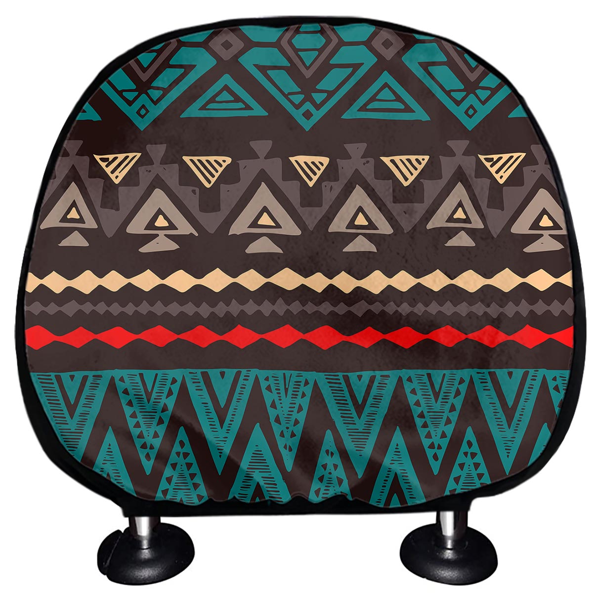 Teal And Brown Aztec Pattern Print Car Headrest Covers