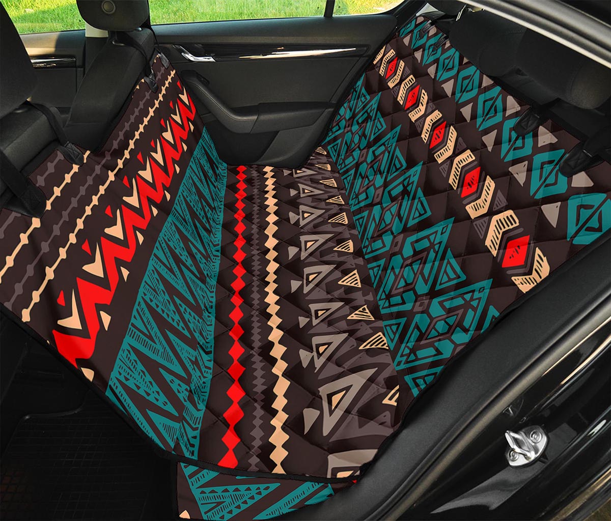 Teal And Brown Aztec Pattern Print Pet Car Back Seat Cover