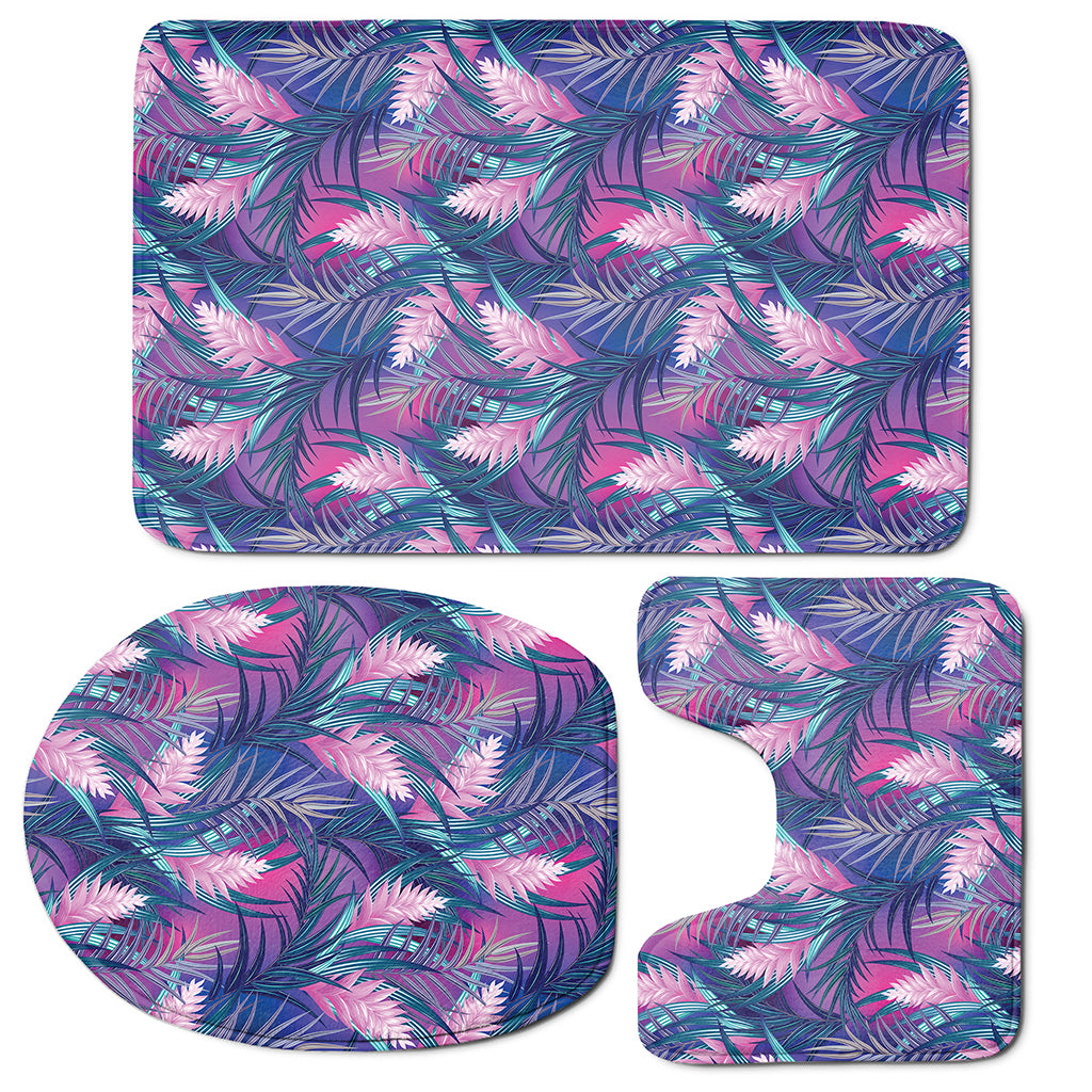 Teal And Pink Tropical Floral Print 3 Piece Bath Mat Set