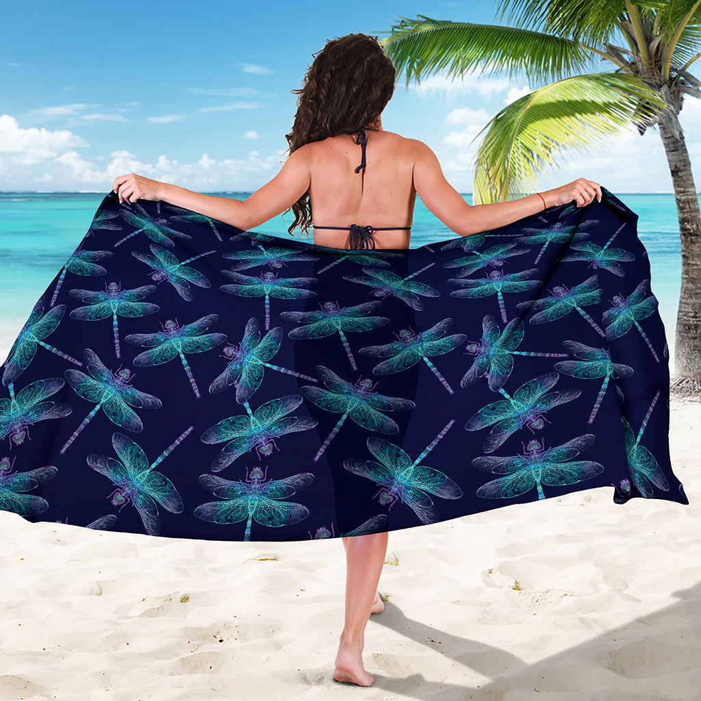 Teal And Purple Dragonfly Pattern Print Beach Sarong Wrap