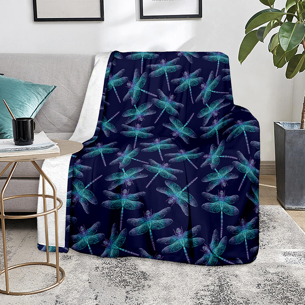 Teal And Purple Dragonfly Pattern Print Blanket