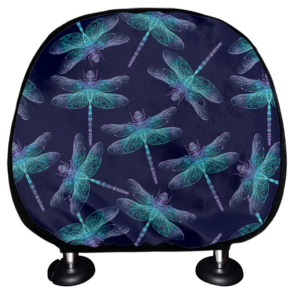 Teal And Purple Dragonfly Pattern Print Car Headrest Covers