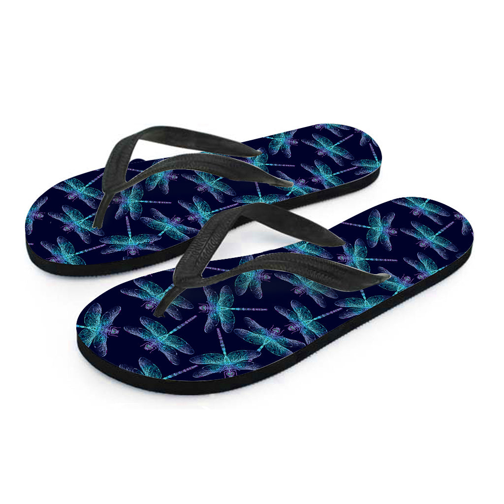 Teal And Purple Dragonfly Pattern Print Flip Flops
