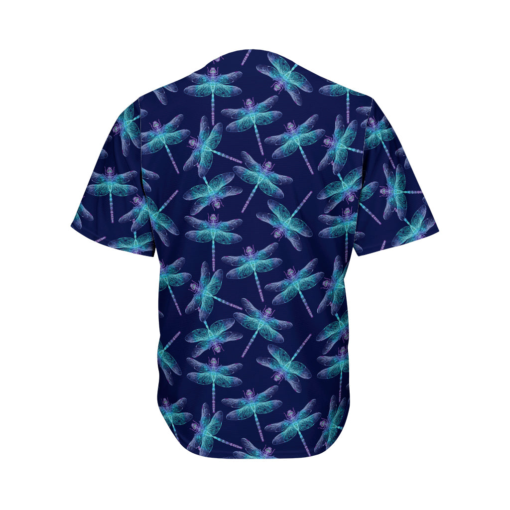 Teal And Purple Dragonfly Pattern Print Men's Baseball Jersey