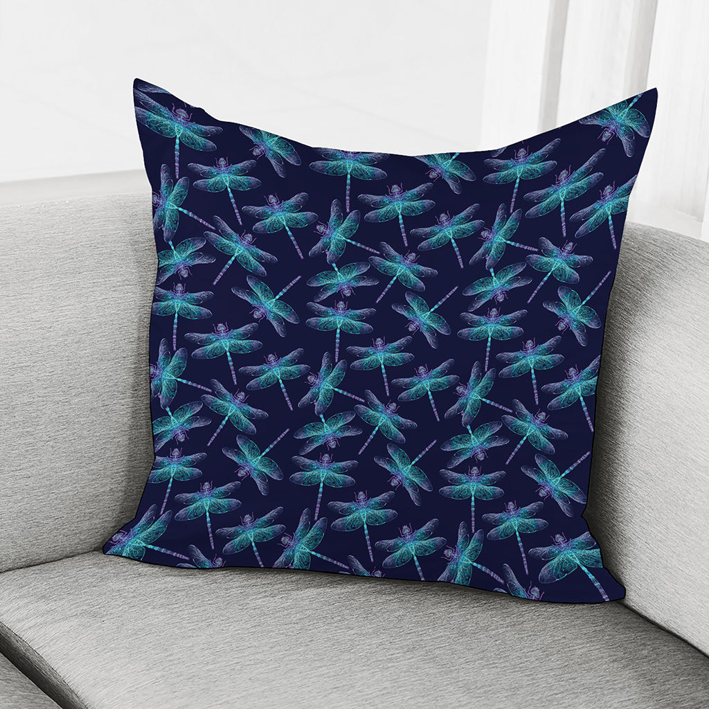 Teal And Purple Dragonfly Pattern Print Pillow Cover