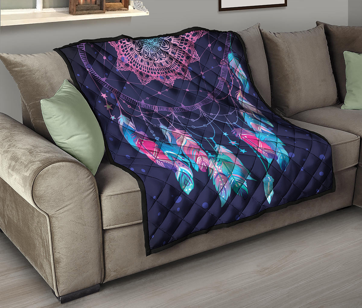 Teal And Purple Dream Catcher Print Quilt