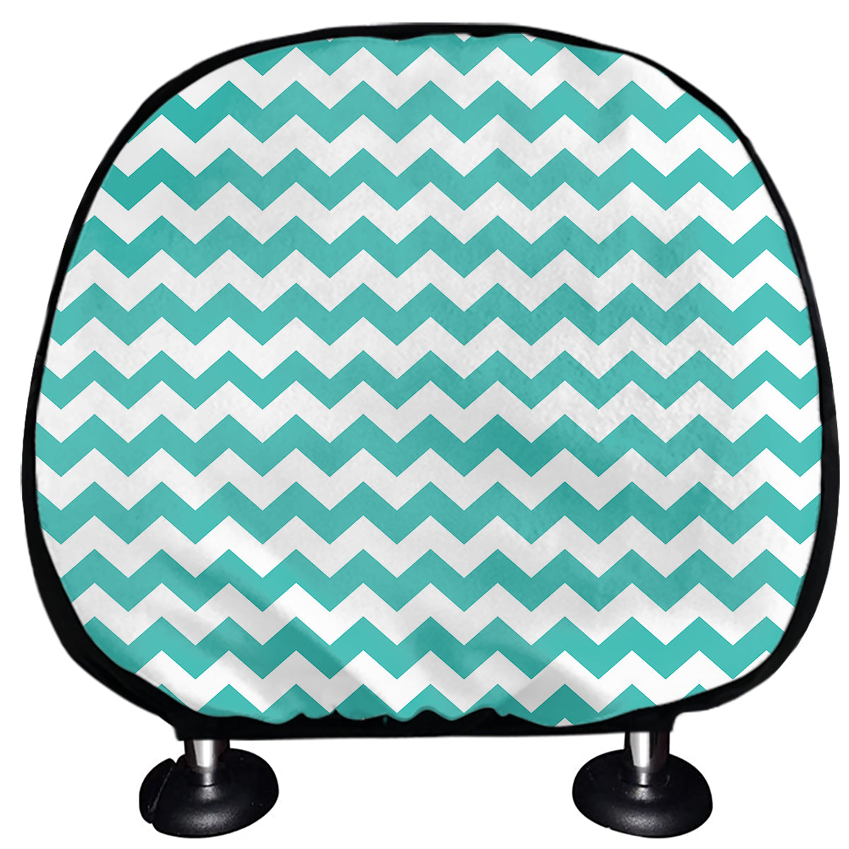Teal And White Chevron Pattern Print Car Headrest Covers