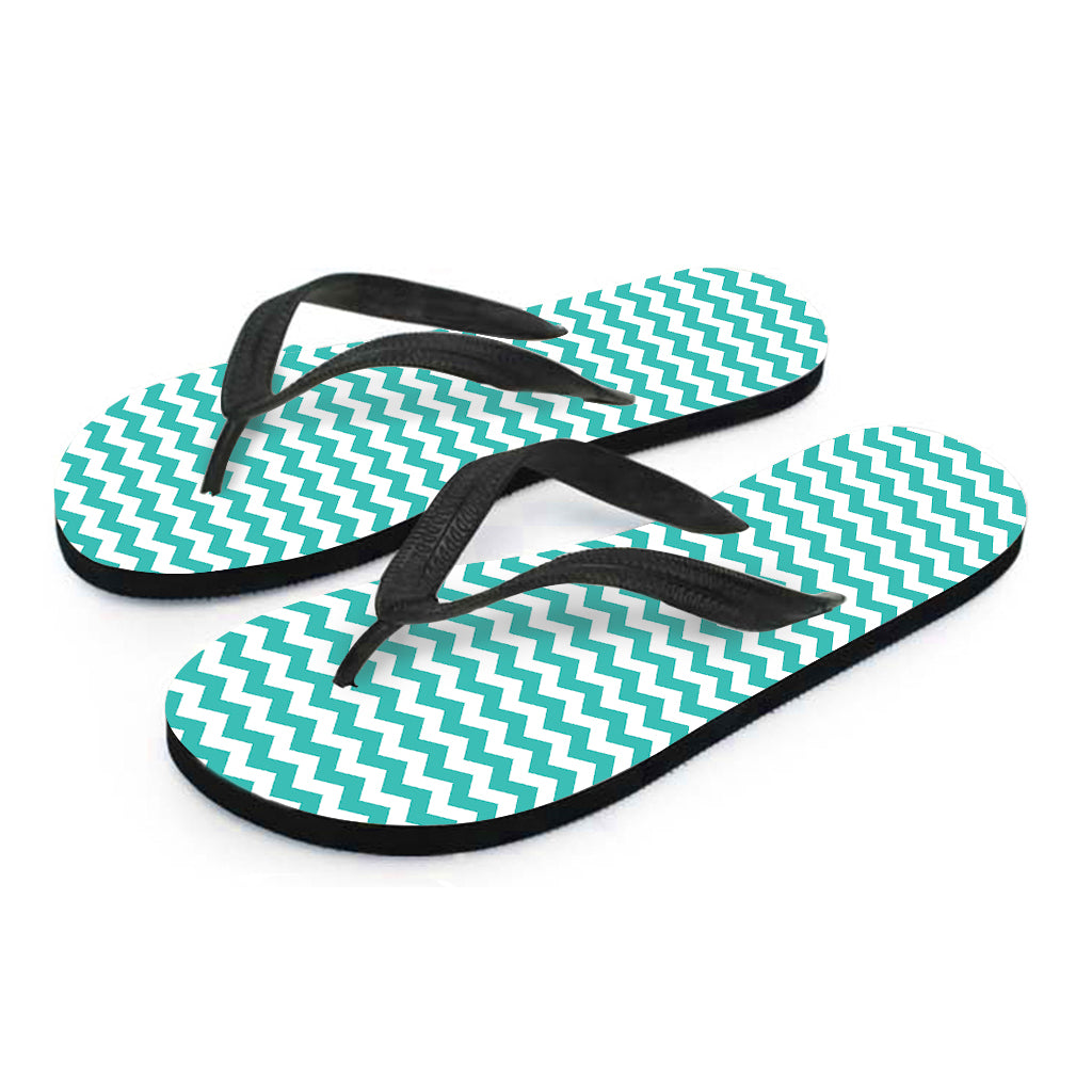 Teal And White Chevron Pattern Print Flip Flops