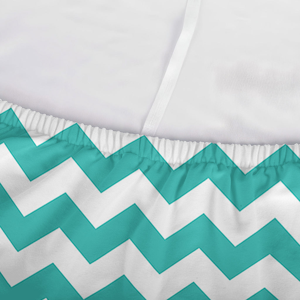 Teal And White Chevron Pattern Print Sofa Cover