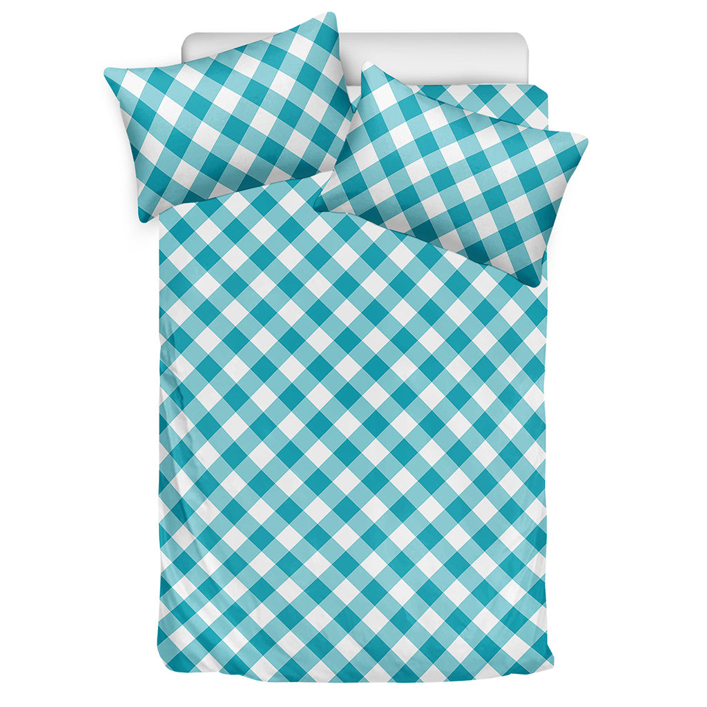 Teal And White Gingham Pattern Print Duvet Cover Bedding Set