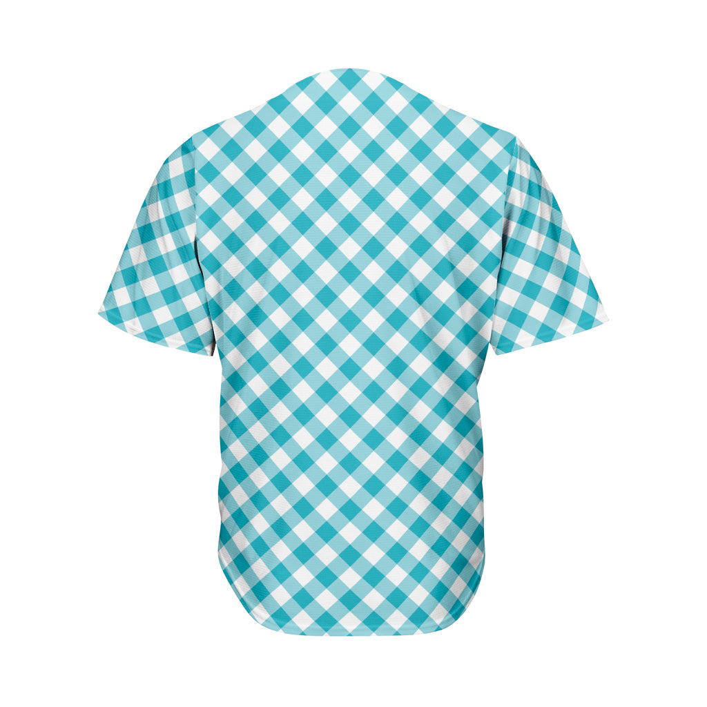 Teal And White Gingham Pattern Print Men's Baseball Jersey