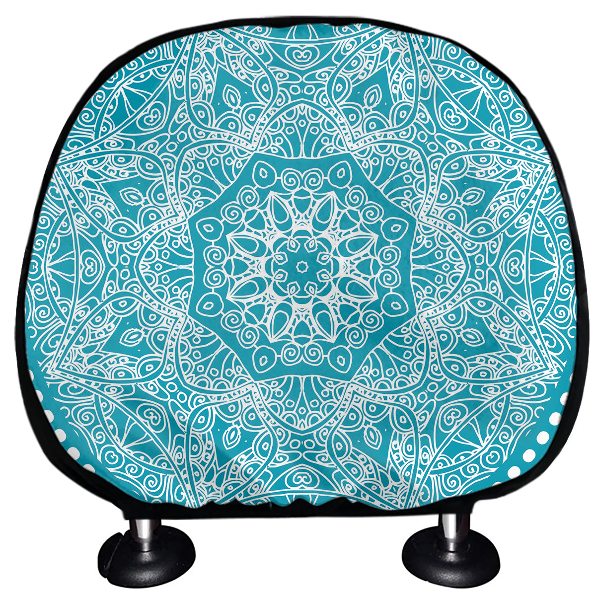 Teal And White Mandala Print Car Headrest Covers