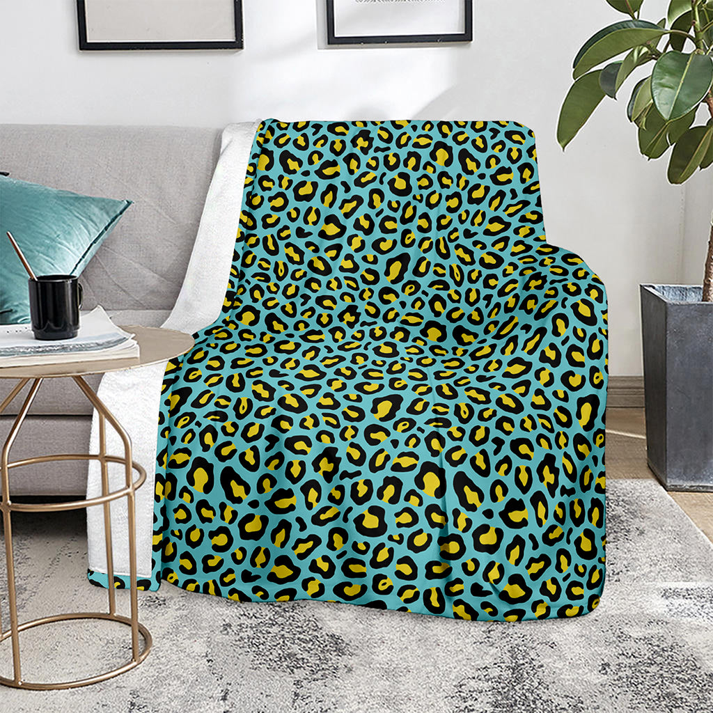 Teal And Yellow Leopard Pattern Print Blanket