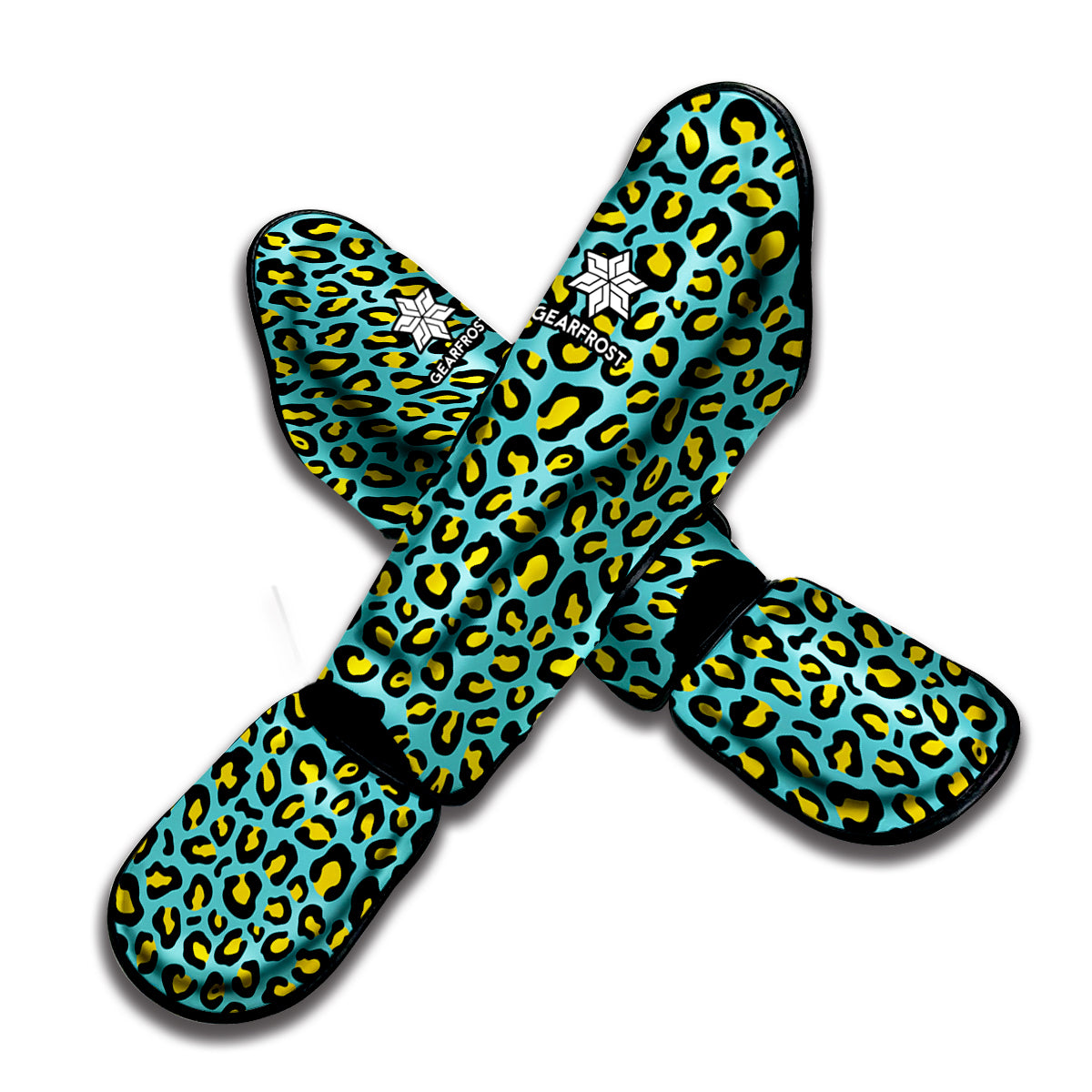 Teal And Yellow Leopard Pattern Print Muay Thai Shin Guard