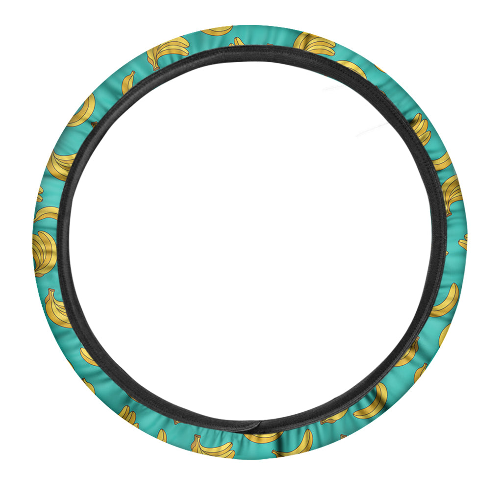 Teal Banana Pattern Print Car Steering Wheel Cover