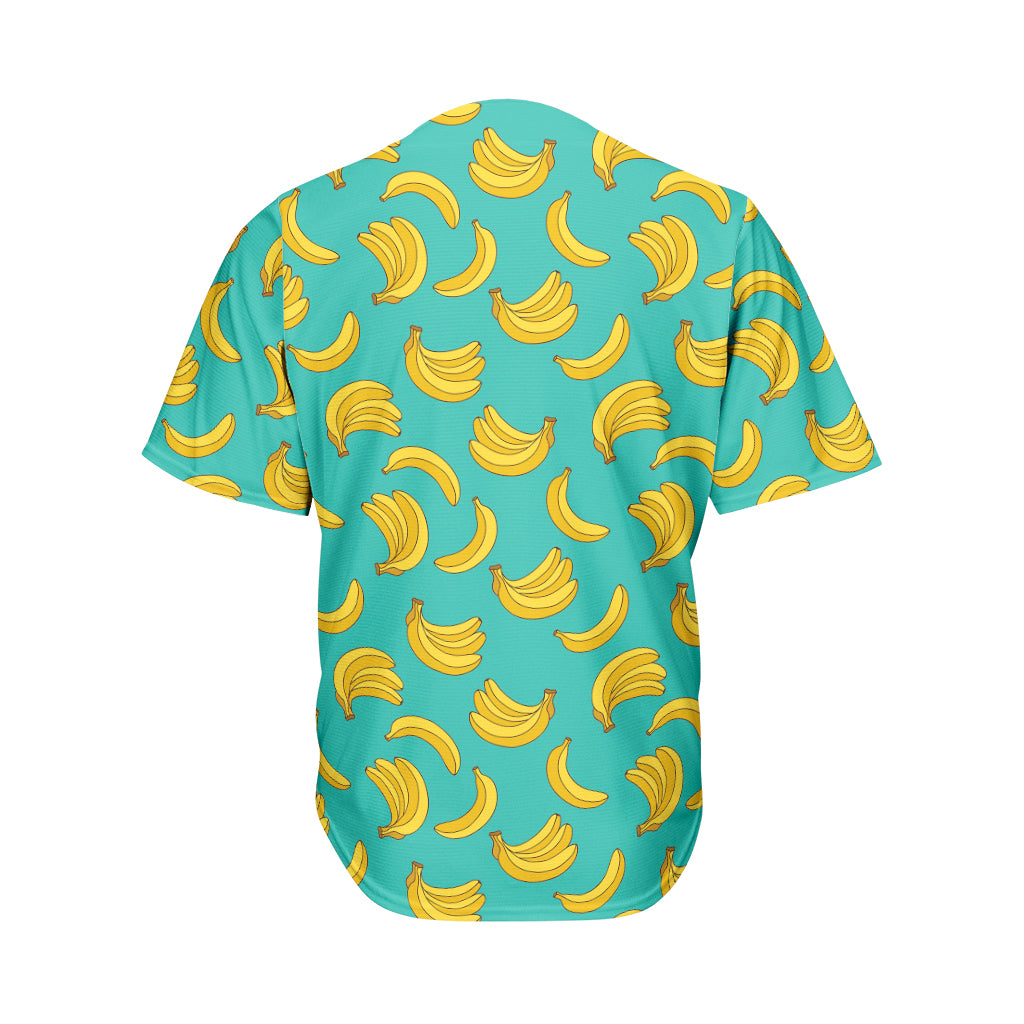 Teal Banana Pattern Print Men's Baseball Jersey