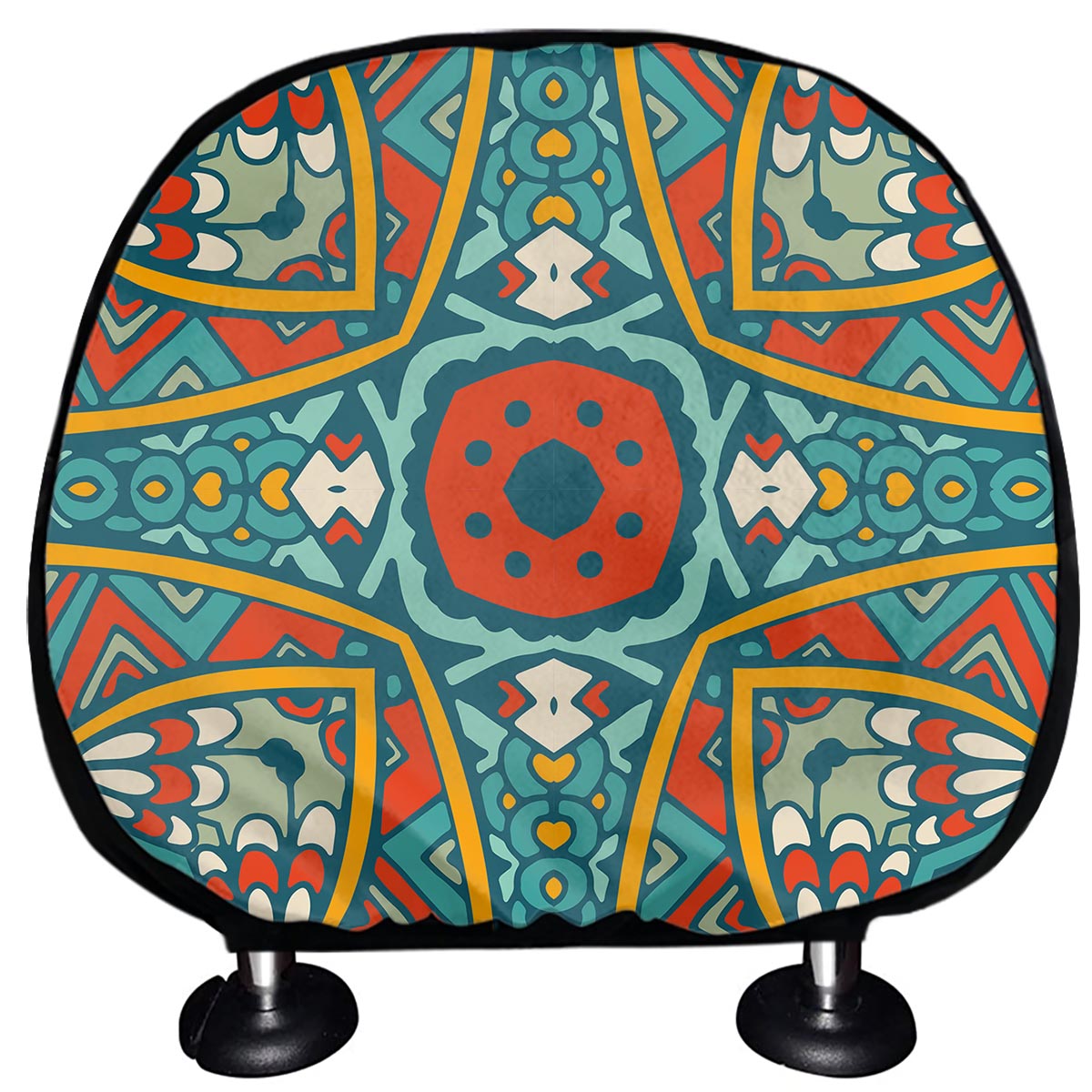 Teal Bohemian Mandala Pattern Print Car Headrest Covers