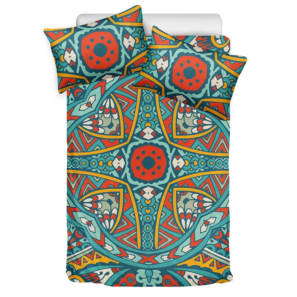 Teal Bohemian Mandala Pattern Print Duvet Cover Bedding Set