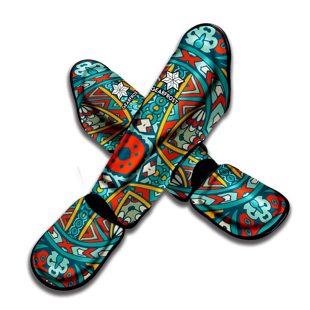 Teal Bohemian Mandala Pattern Print Muay Thai Shin Guard