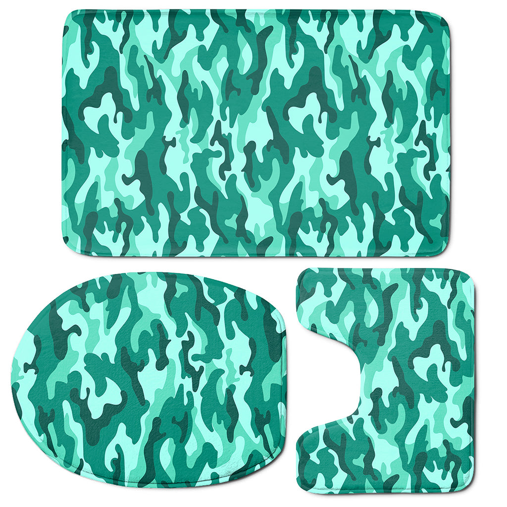 Teal Camouflage Print 3 Piece Bath Mat Set