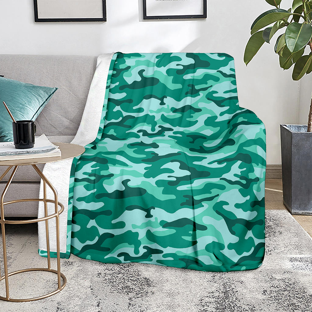 Teal Camouflage Print Blanket