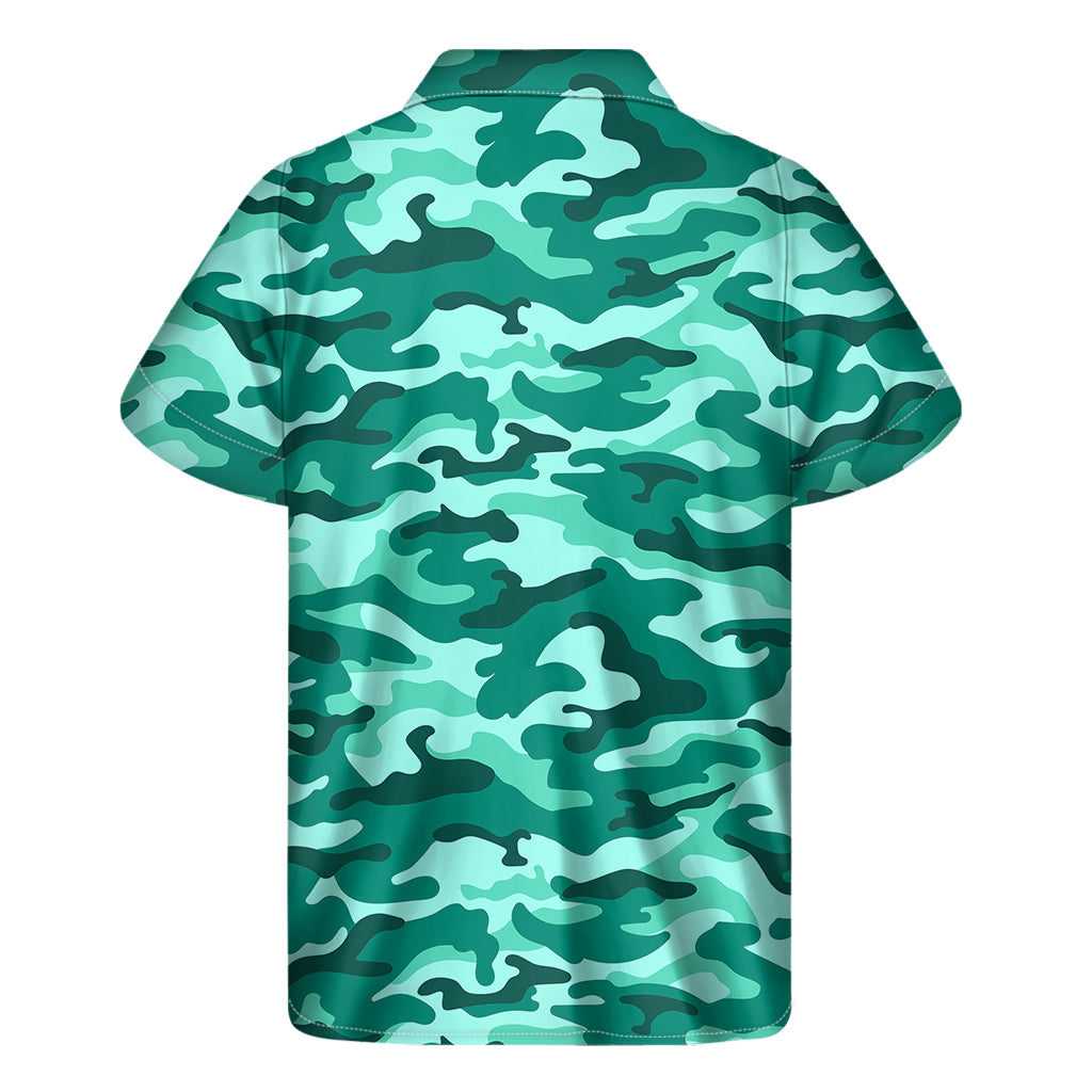 Teal Camouflage Print Men's Short Sleeve Shirt