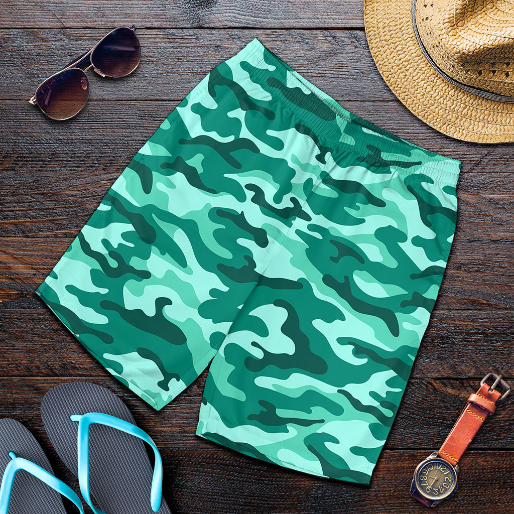 Teal Camouflage Print Men's Shorts