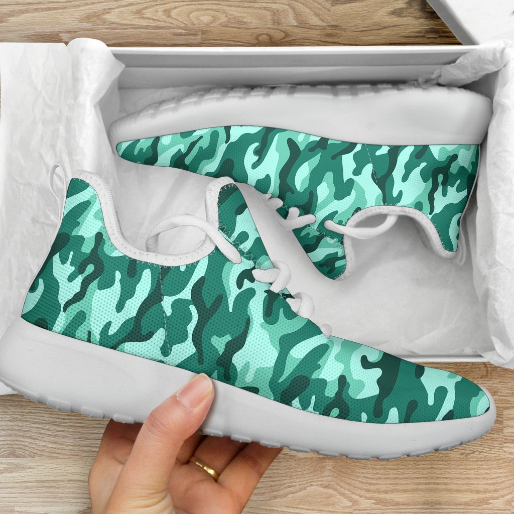Teal Camouflage Print Mesh Knit Shoes GearFrost