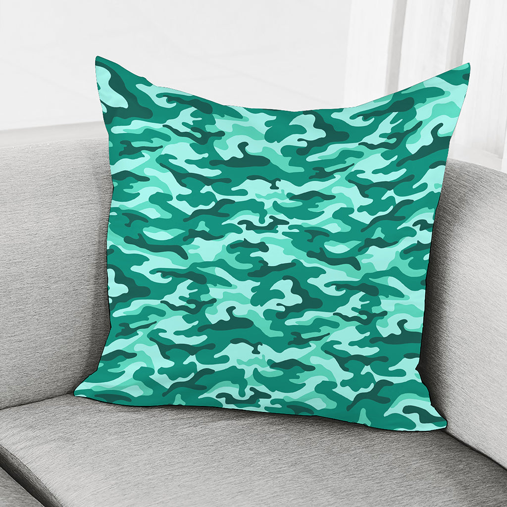 Teal Camouflage Print Pillow Cover
