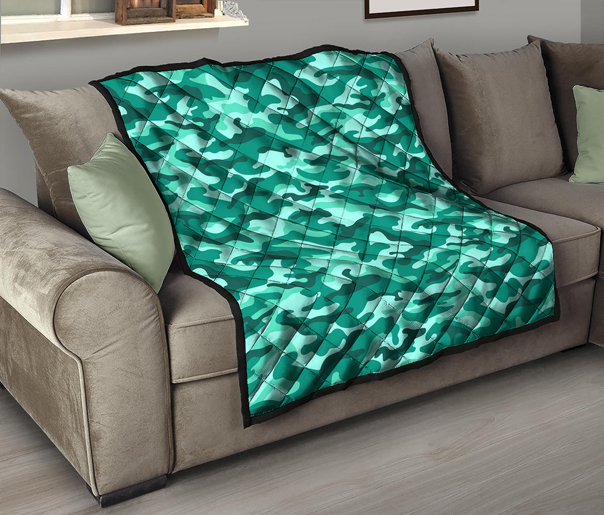 Teal Camouflage Print Quilt