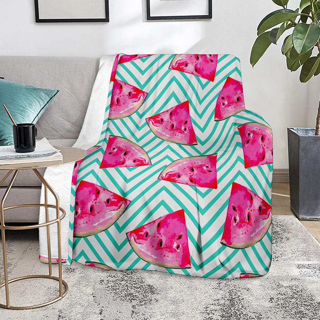 Teal Chevron Watermelon Pattern Print Blanket