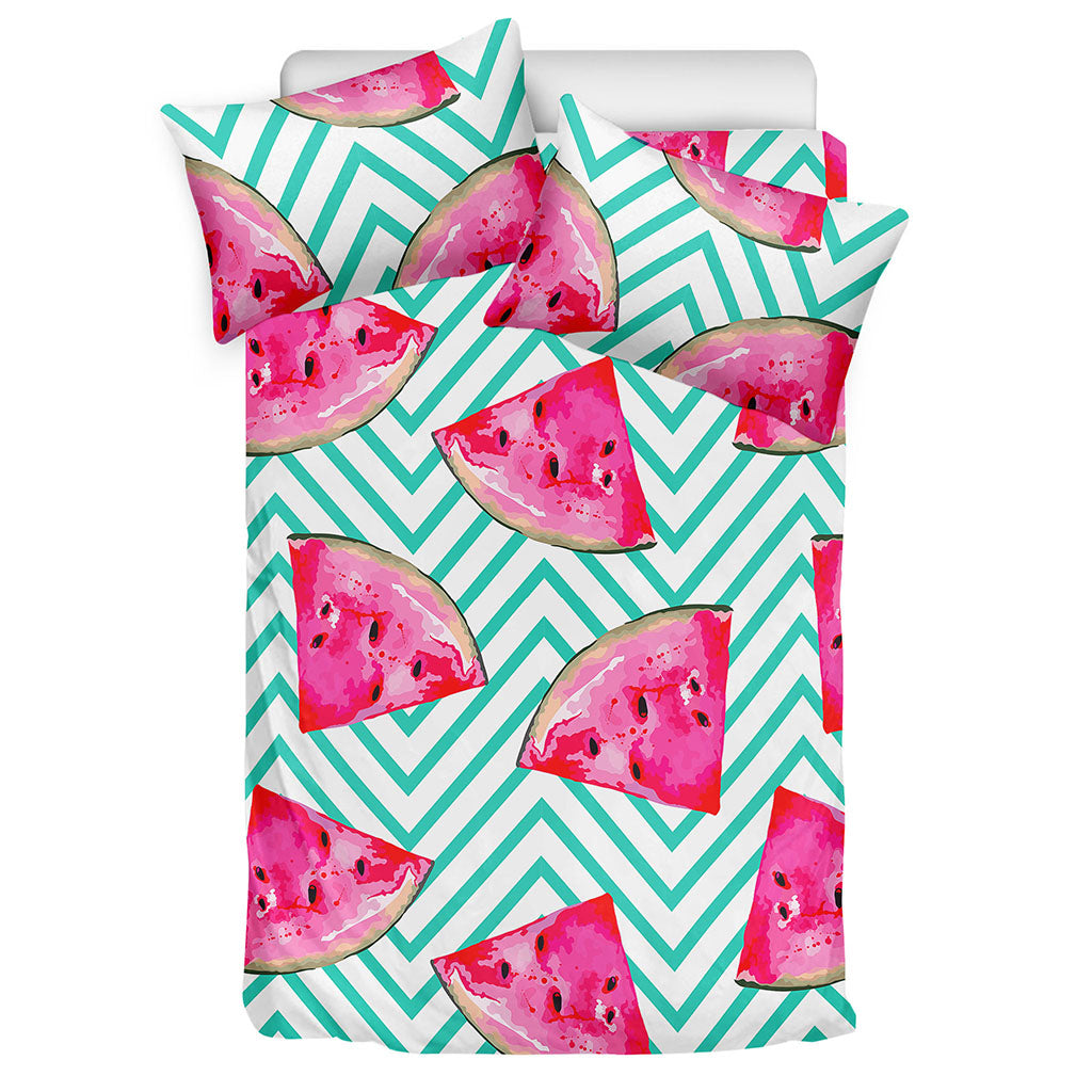 Teal Chevron Watermelon Pattern Print Duvet Cover Bedding Set