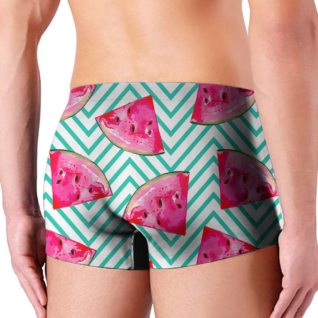 Teal Chevron Watermelon Pattern Print Men's Boxer Briefs