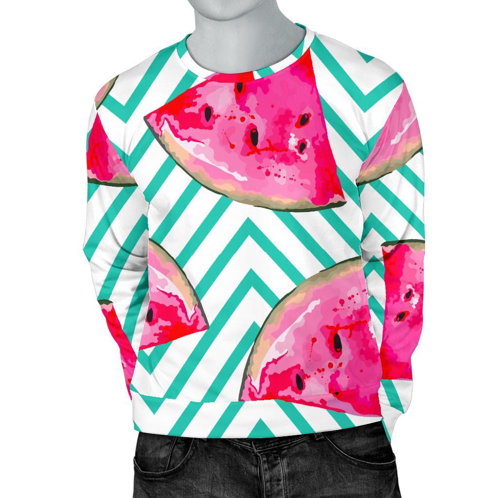 Teal Chevron Watermelon Pattern Print Men's Crewneck Sweatshirt GearFrost