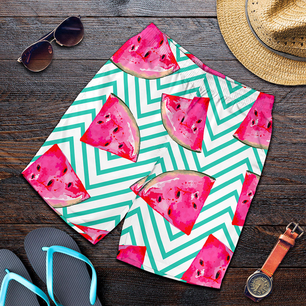 Teal Chevron Watermelon Pattern Print Men's Shorts