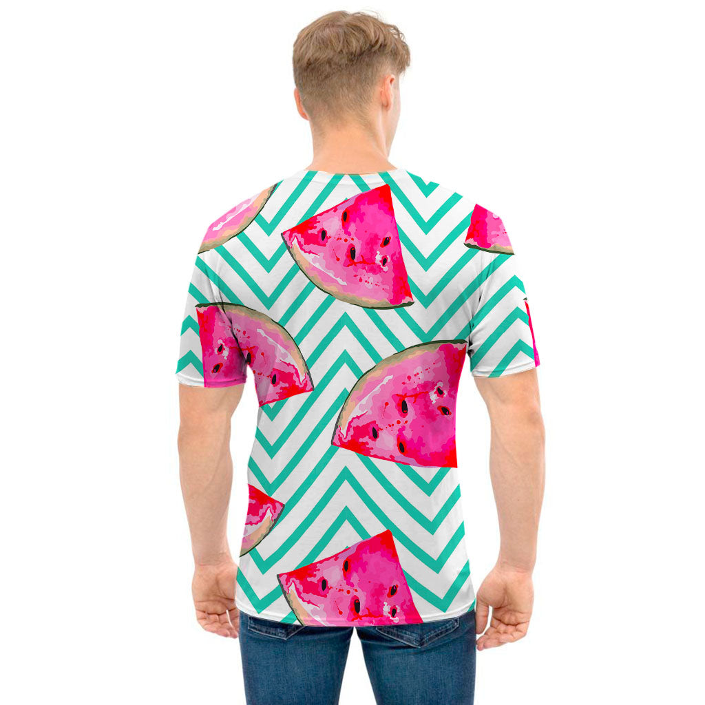 Teal Chevron Watermelon Pattern Print Men's T-Shirt