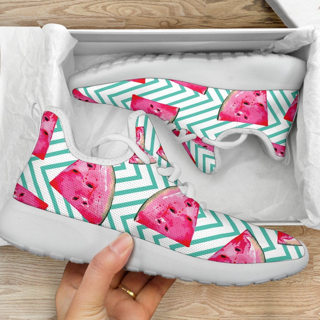 Teal Chevron Watermelon Pattern Print Mesh Knit Shoes GearFrost