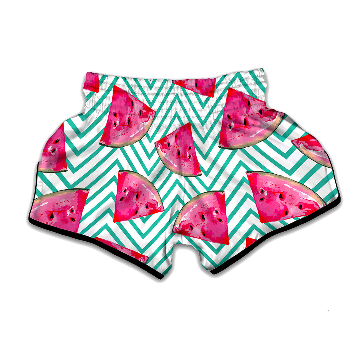 Teal Chevron Watermelon Pattern Print Muay Thai Boxing Shorts