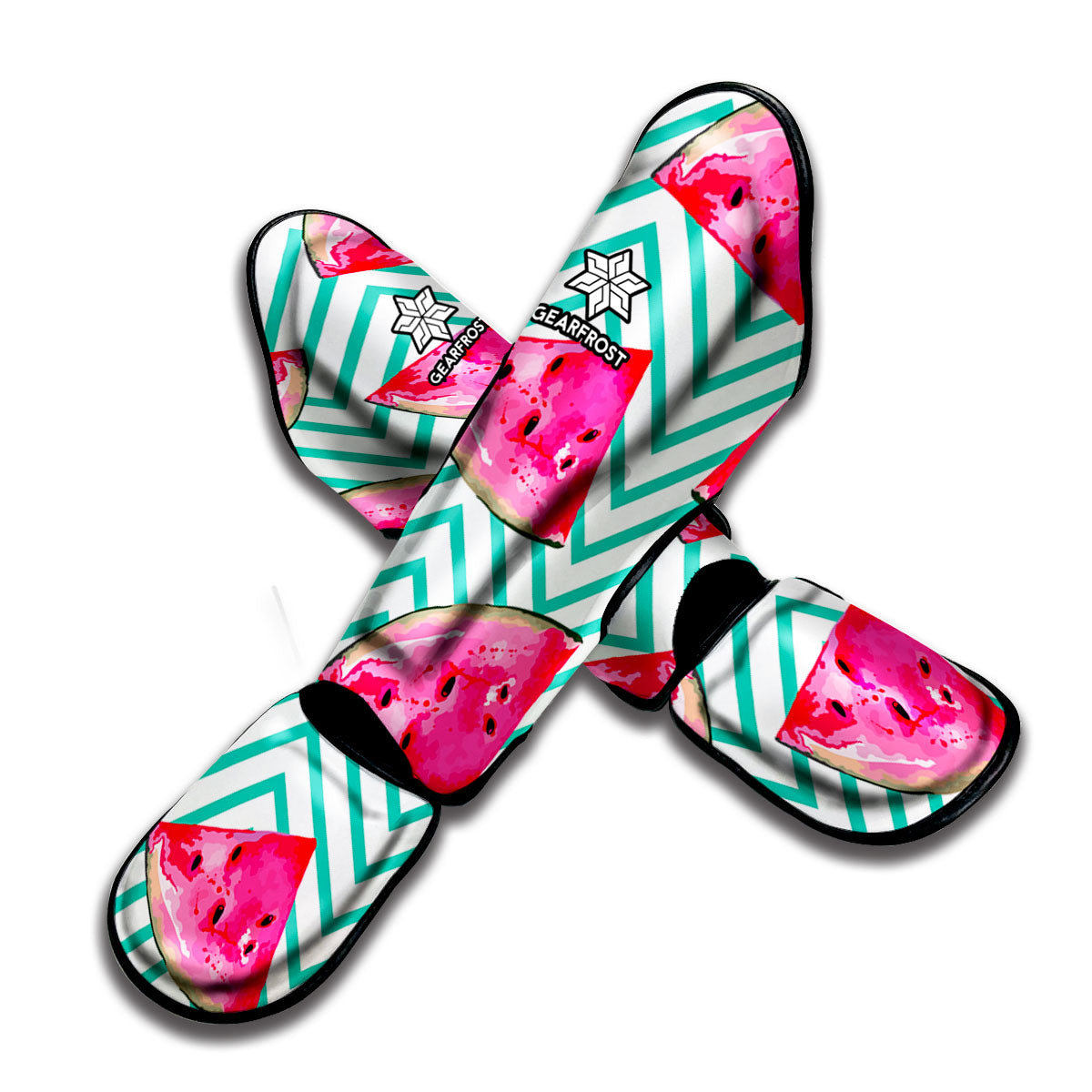 Teal Chevron Watermelon Pattern Print Muay Thai Shin Guard