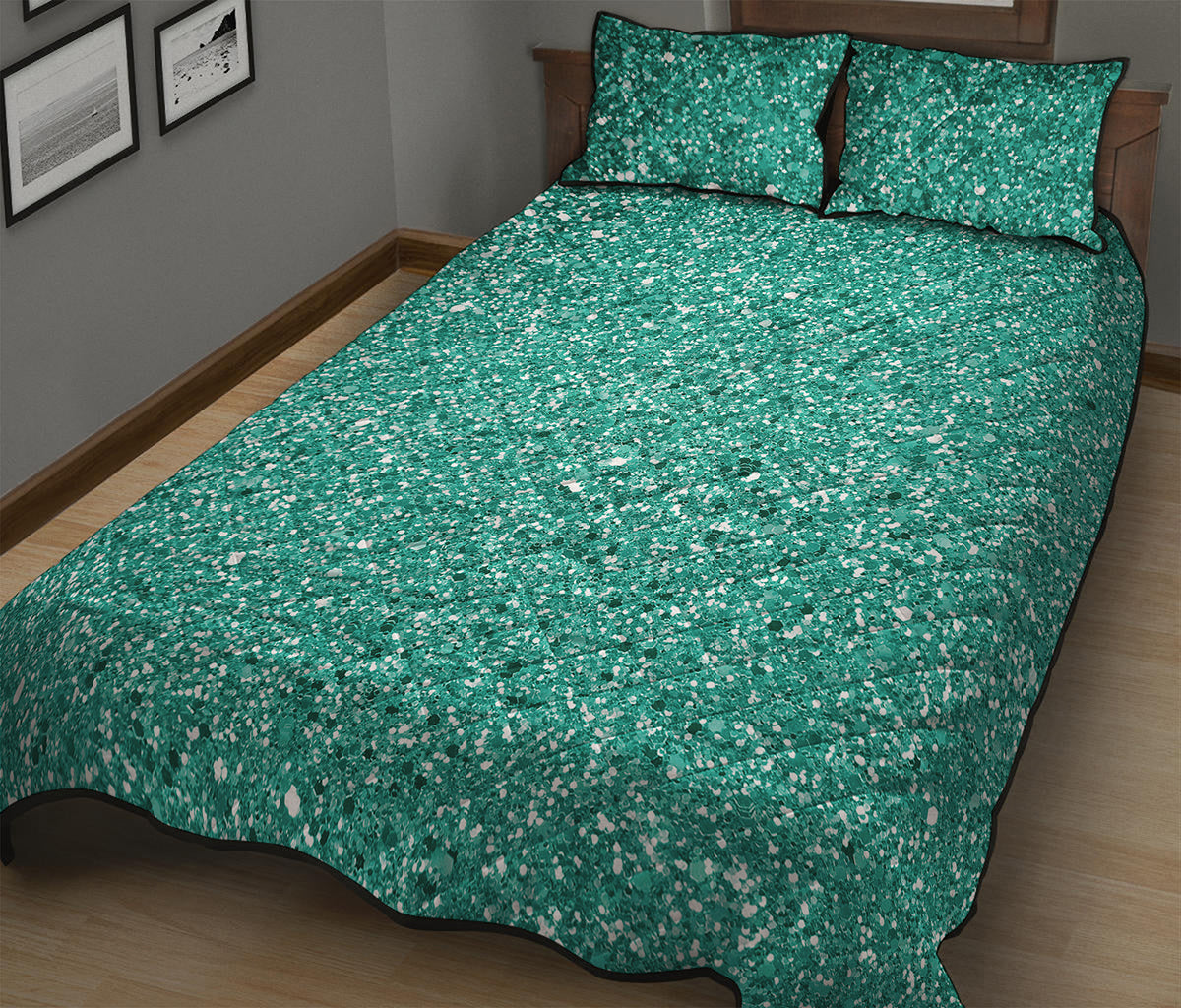 Teal Glitter Artwork Print (NOT Real Glitter) Quilt Bed Set