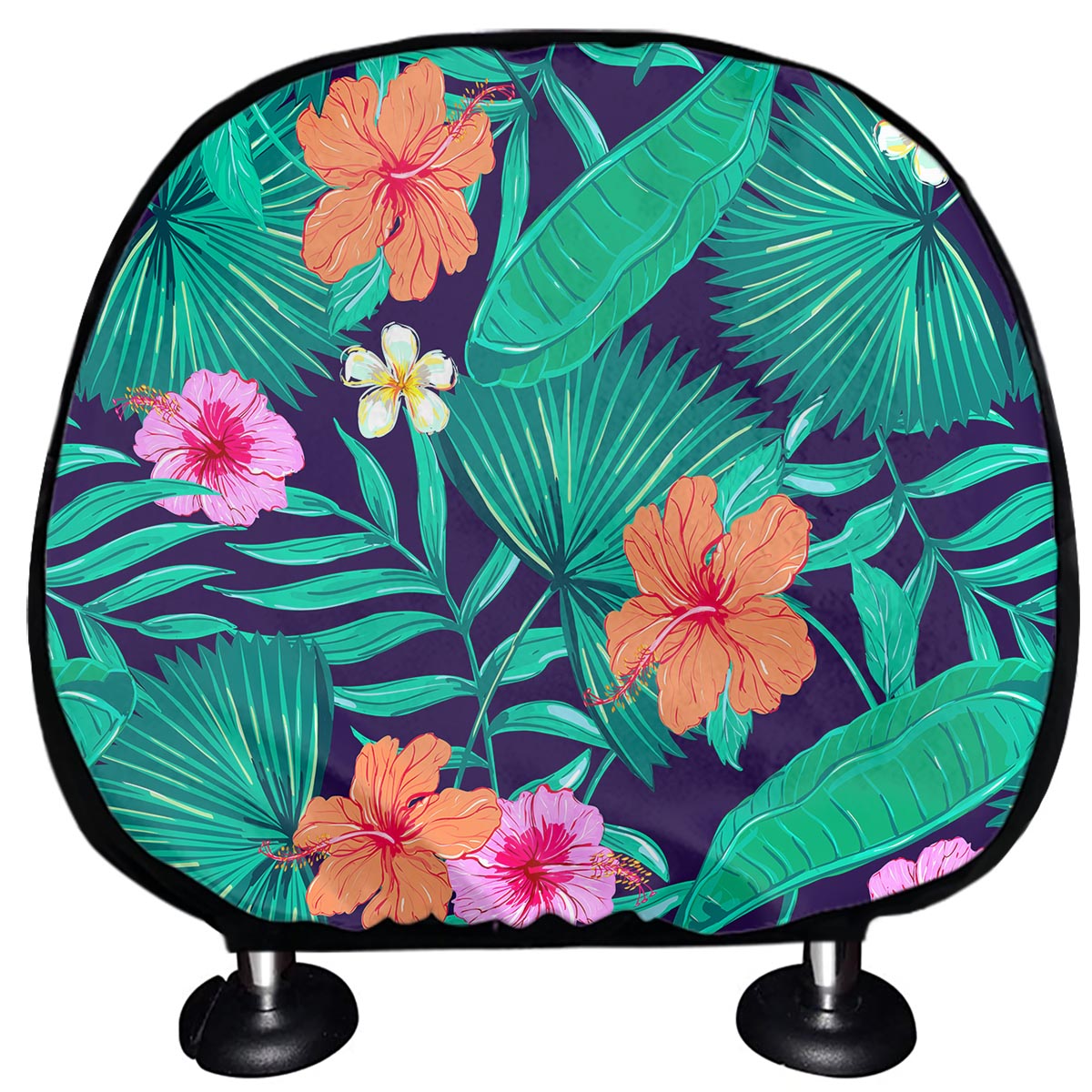 Teal Hawaiian Leaf Flower Pattern Print Car Headrest Covers