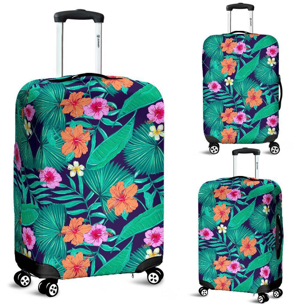 Teal Hawaiian Leaf Flower Pattern Print Luggage Cover GearFrost