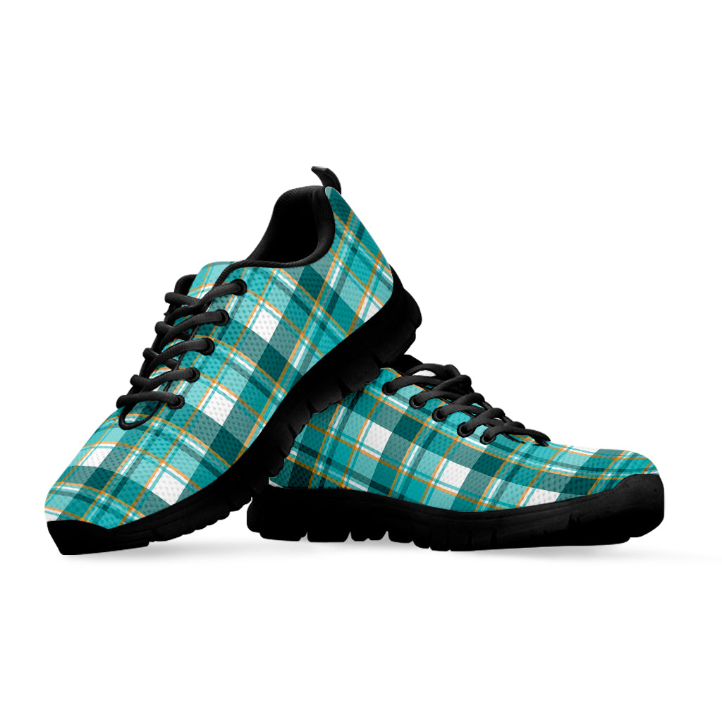 Teal Madras Pattern Print Black Sneakers