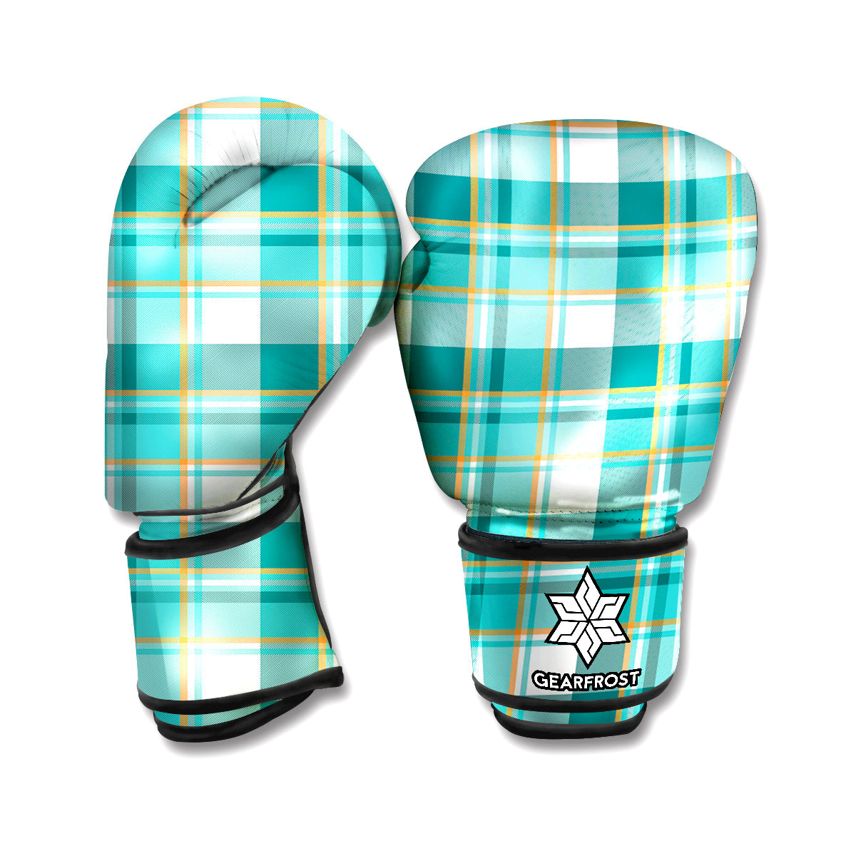 Teal Madras Pattern Print Boxing Gloves