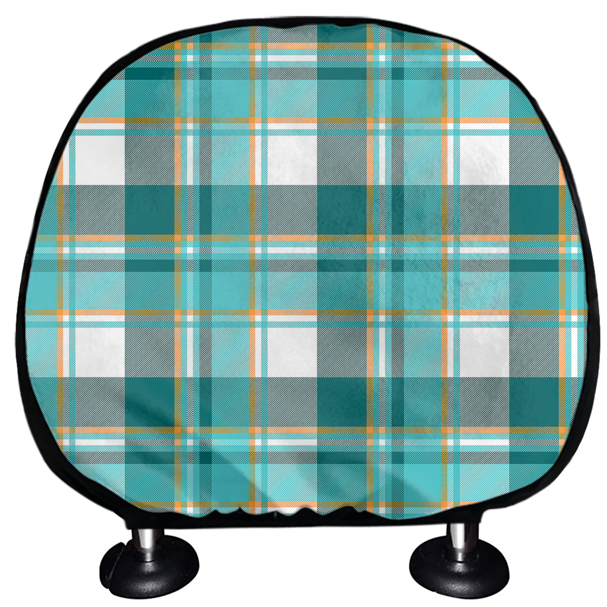 Teal Madras Pattern Print Car Headrest Covers