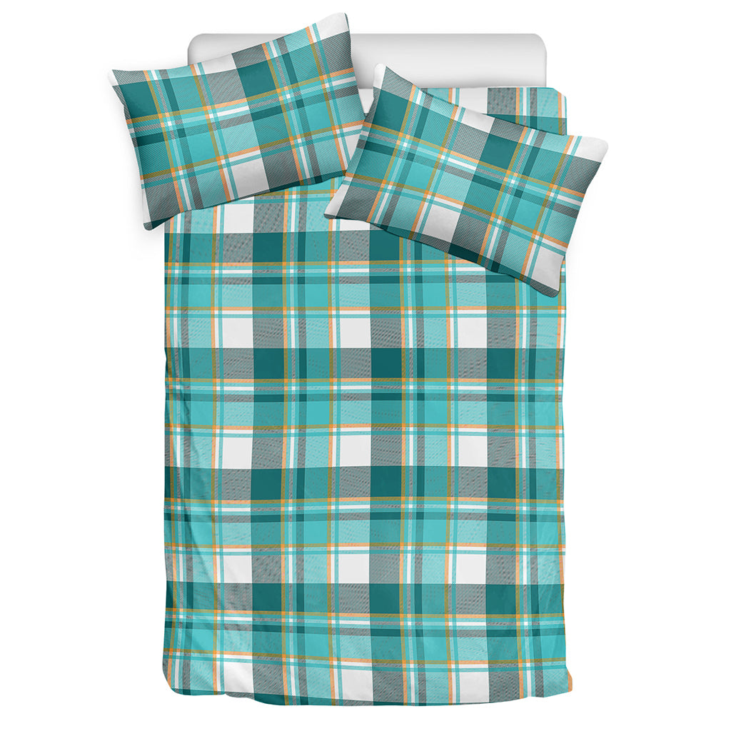 Teal Madras Pattern Print Duvet Cover Bedding Set