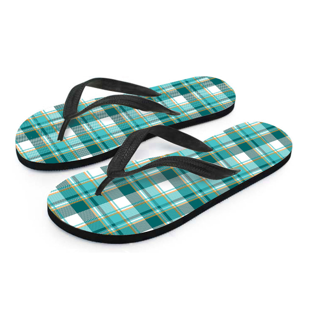 Teal Madras Pattern Print Flip Flops