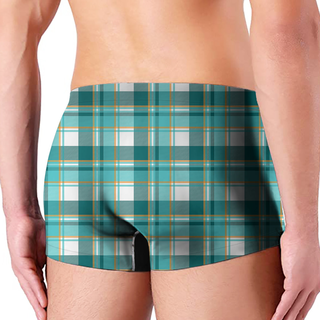 Teal Madras Pattern Print Men's Boxer Briefs