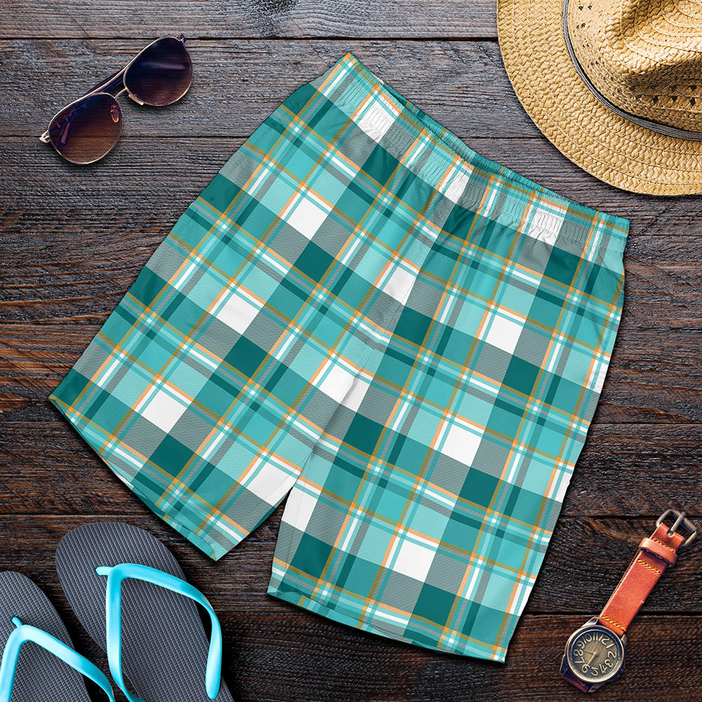 Teal Madras Pattern Print Men's Shorts